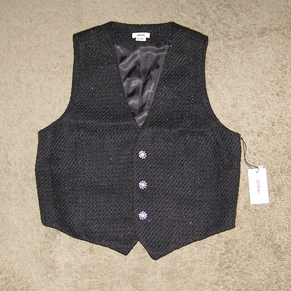 NWT Size Large 8-10 Jason Wu Black Metallic Tweed Jewel button Vest - Picture 7 of 15